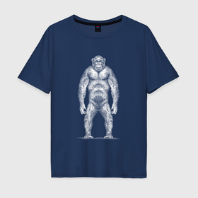 Мужская футболка хлопок Oversize с принтом Шимпанзе в полный рост в Санкт-Петербурге, 100% хлопок | свободный крой, круглый ворот, “спинка” длиннее передней части | 