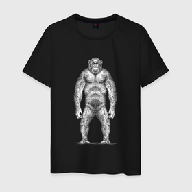 Мужская футболка хлопок с принтом Шимпанзе в полный рост в Санкт-Петербурге, 100% хлопок | прямой крой, круглый вырез горловины, длина до линии бедер, слегка спущенное плечо. | 