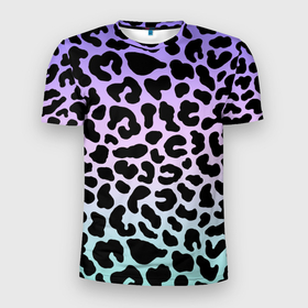 Мужская футболка 3D Slim с принтом Леопардовые пятна на градиенте в Санкт-Петербурге, 100% полиэстер с улучшенными характеристиками | приталенный силуэт, круглая горловина, широкие плечи, сужается к линии бедра | 
