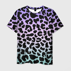 Мужская футболка 3D с принтом Леопардовые пятна на градиенте в Санкт-Петербурге, 100% полиэфир | прямой крой, круглый вырез горловины, длина до линии бедер | 