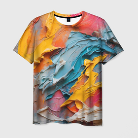 Мужская футболка 3D с принтом Абстрактная живопись акрилом в Белгороде, 100% полиэфир | прямой крой, круглый вырез горловины, длина до линии бедер | 