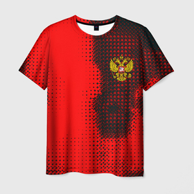 Мужская футболка 3D с принтом Россия герб спорт краски в Новосибирске, 100% полиэфир | прямой крой, круглый вырез горловины, длина до линии бедер | 