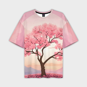 Мужская футболка oversize 3D с принтом Вишневое дерево в полном цвету в Екатеринбурге,  |  | Тематика изображения на принте: 