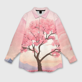 Мужская рубашка oversize 3D с принтом Вишневое дерево в полном цвету в Екатеринбурге,  |  | Тематика изображения на принте: 