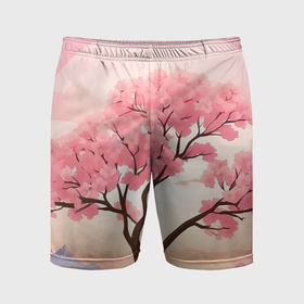 Мужские шорты спортивные с принтом Вишневое дерево в полном цвету в Екатеринбурге,  |  | Тематика изображения на принте: 