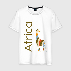 Мужская футболка хлопок с принтом Жираф цвета Африки в Белгороде, 100% хлопок | прямой крой, круглый вырез горловины, длина до линии бедер, слегка спущенное плечо. | Тематика изображения на принте: 