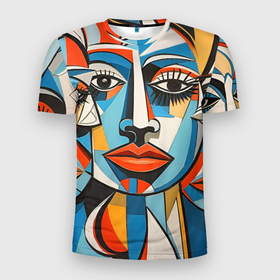 Мужская футболка 3D Slim с принтом Пикассо абстракция в Новосибирске, 100% полиэстер с улучшенными характеристиками | приталенный силуэт, круглая горловина, широкие плечи, сужается к линии бедра | 