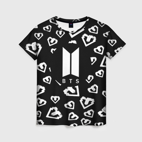 Женская футболка 3D с принтом BTS band black kpop , 100% полиэфир ( синтетическое хлопкоподобное полотно) | прямой крой, круглый вырез горловины, длина до линии бедер | 