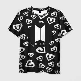 Мужская футболка 3D с принтом BTS band black kpop в Белгороде, 100% полиэфир | прямой крой, круглый вырез горловины, длина до линии бедер | 