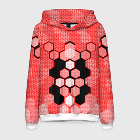 Мужская толстовка 3D с принтом Красная кибер броня hexagons в Тюмени, 100% полиэстер | двухслойный капюшон со шнурком для регулировки, мягкие манжеты на рукавах и по низу толстовки, спереди карман-кенгуру с мягким внутренним слоем. | 