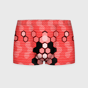 Мужские трусы 3D с принтом Красная кибер броня hexagons в Ухте, 50% хлопок, 50% полиэстер | классическая посадка, на поясе мягкая тканевая резинка | 