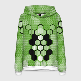 Мужская толстовка 3D с принтом Зелёная кибер броня hexagons в Тюмени, 100% полиэстер | двухслойный капюшон со шнурком для регулировки, мягкие манжеты на рукавах и по низу толстовки, спереди карман-кенгуру с мягким внутренним слоем. | 