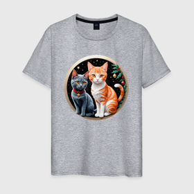 Мужская футболка хлопок с принтом Два котика ждут Новый Год в Белгороде, 100% хлопок | прямой крой, круглый вырез горловины, длина до линии бедер, слегка спущенное плечо. | 