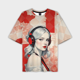 Мужская футболка oversize 3D с принтом Платиновая блондинка в наушниках в Кировске,  |  | Тематика изображения на принте: 