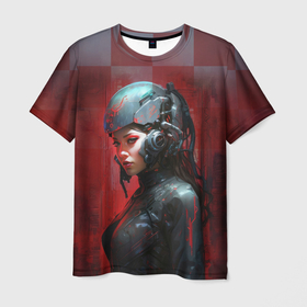 Мужская футболка 3D с принтом Девушка в техношлеме в Санкт-Петербурге, 100% полиэфир | прямой крой, круглый вырез горловины, длина до линии бедер | 