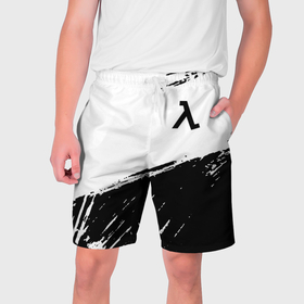 Мужские шорты 3D с принтом Half life black color в Санкт-Петербурге,  полиэстер 100% | прямой крой, два кармана без застежек по бокам. Мягкая трикотажная резинка на поясе, внутри которой широкие завязки. Длина чуть выше колен | 