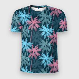 Мужская футболка 3D Slim с принтом Паттерн   пальмы в Кировске, 100% полиэстер с улучшенными характеристиками | приталенный силуэт, круглая горловина, широкие плечи, сужается к линии бедра | 