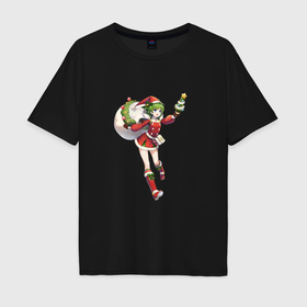 Мужская футболка хлопок Oversize с принтом Рождественская аниме девочка Снегурка в Екатеринбурге, 100% хлопок | свободный крой, круглый ворот, “спинка” длиннее передней части | 