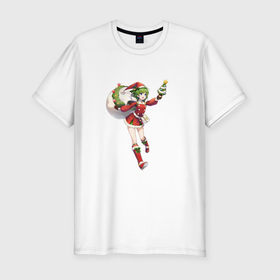 Мужская футболка хлопок Slim с принтом Рождественская аниме девочка Снегурка , 92% хлопок, 8% лайкра | приталенный силуэт, круглый вырез ворота, длина до линии бедра, короткий рукав | Тематика изображения на принте: 
