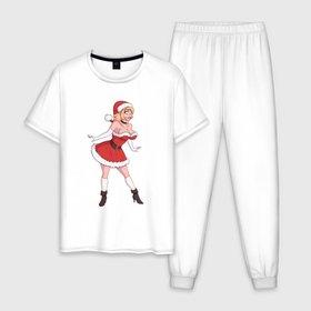 Мужская пижама хлопок с принтом Рождественская секси Снегурочка , 100% хлопок | брюки и футболка прямого кроя, без карманов, на брюках мягкая резинка на поясе и по низу штанин
 | Тематика изображения на принте: 