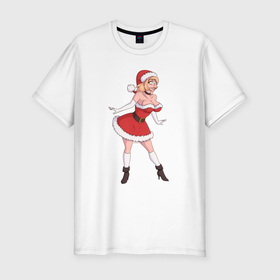 Мужская футболка хлопок Slim с принтом Рождественская секси Снегурочка , 92% хлопок, 8% лайкра | приталенный силуэт, круглый вырез ворота, длина до линии бедра, короткий рукав | Тематика изображения на принте: 