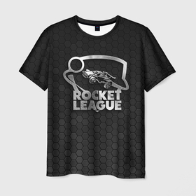 Мужская футболка 3D с принтом Rocket League   metal logo в Екатеринбурге, 100% полиэфир | прямой крой, круглый вырез горловины, длина до линии бедер | 
