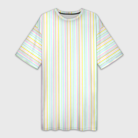 Платье-футболка 3D с принтом Тонкие цветные полосы на белом ,  |  | 