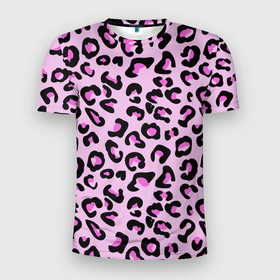 Мужская футболка 3D Slim с принтом Розовые пятна леопарда в Санкт-Петербурге, 100% полиэстер с улучшенными характеристиками | приталенный силуэт, круглая горловина, широкие плечи, сужается к линии бедра | 