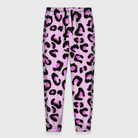 Мужские брюки 3D с принтом Розовые пятна леопарда в Екатеринбурге, 100% полиэстер | манжеты по низу, эластичный пояс регулируется шнурком, по бокам два кармана без застежек, внутренняя часть кармана из мелкой сетки | Тематика изображения на принте: 