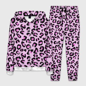 Мужской костюм 3D с принтом Розовые пятна леопарда в Белгороде, 100% полиэстер | Манжеты и пояс оформлены тканевой резинкой, двухслойный капюшон со шнурком для регулировки, карманы спереди | 