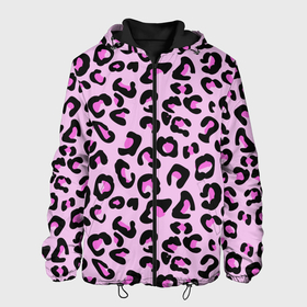 Мужская куртка 3D с принтом Розовые пятна леопарда , ткань верха — 100% полиэстер, подклад — флис | прямой крой, подол и капюшон оформлены резинкой с фиксаторами, два кармана без застежек по бокам, один большой потайной карман на груди. Карман на груди застегивается на липучку | 