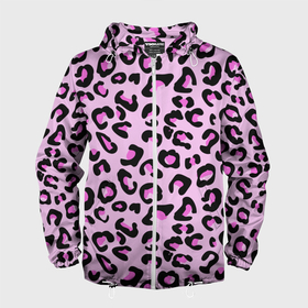 Мужская ветровка 3D с принтом Розовые пятна леопарда в Курске, 100% полиэстер | подол и капюшон оформлены резинкой с фиксаторами, два кармана без застежек по бокам, один потайной карман на груди | 