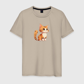Мужская футболка хлопок с принтом Рыжий аниме котик в Тюмени, 100% хлопок | прямой крой, круглый вырез горловины, длина до линии бедер, слегка спущенное плечо. | 