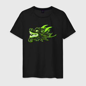 Мужская футболка хлопок с принтом Драконья голова ядовито зелёная в Санкт-Петербурге, 100% хлопок | прямой крой, круглый вырез горловины, длина до линии бедер, слегка спущенное плечо. | 
