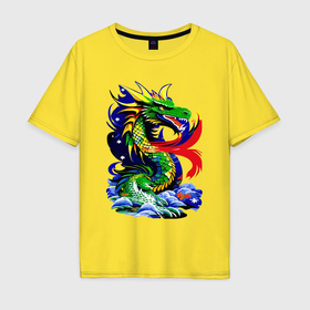 Мужская футболка хлопок Oversize с принтом Dragon  art в Тюмени, 100% хлопок | свободный крой, круглый ворот, “спинка” длиннее передней части | 