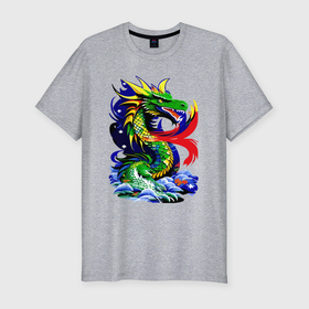 Мужская футболка хлопок Slim с принтом Dragon  art в Санкт-Петербурге, 92% хлопок, 8% лайкра | приталенный силуэт, круглый вырез ворота, длина до линии бедра, короткий рукав | 