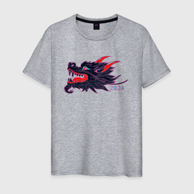 Мужская футболка хлопок с принтом Злобная чёрная драконья голова в Петрозаводске, 100% хлопок | прямой крой, круглый вырез горловины, длина до линии бедер, слегка спущенное плечо. | 