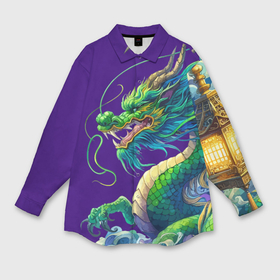 Мужская рубашка oversize 3D с принтом Японская гравюра дракона   ирезуми ,  |  | 
