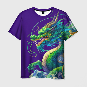 Мужская футболка 3D с принтом Японская гравюра дракона   ирезуми , 100% полиэфир | прямой крой, круглый вырез горловины, длина до линии бедер | 