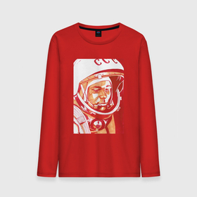 Мужской лонгслив хлопок с принтом Gagarin in red в Кировске, 100% хлопок |  | 