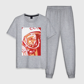 Мужская пижама хлопок с принтом Gagarin in red в Санкт-Петербурге, 100% хлопок | брюки и футболка прямого кроя, без карманов, на брюках мягкая резинка на поясе и по низу штанин
 | 