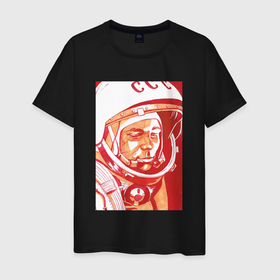 Мужская футболка хлопок с принтом Gagarin in red в Екатеринбурге, 100% хлопок | прямой крой, круглый вырез горловины, длина до линии бедер, слегка спущенное плечо. | 