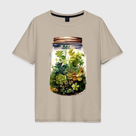 Мужская футболка хлопок Oversize с принтом Флорариум суккуленты в Кировске, 100% хлопок | свободный крой, круглый ворот, “спинка” длиннее передней части | 