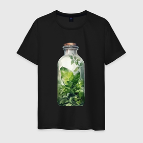 Мужская футболка хлопок с принтом Флорариум разные растения в Тюмени, 100% хлопок | прямой крой, круглый вырез горловины, длина до линии бедер, слегка спущенное плечо. | 