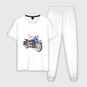 Мужская пижама хлопок с принтом Ретро мотоцикл олдскул , 100% хлопок | брюки и футболка прямого кроя, без карманов, на брюках мягкая резинка на поясе и по низу штанин
 | 