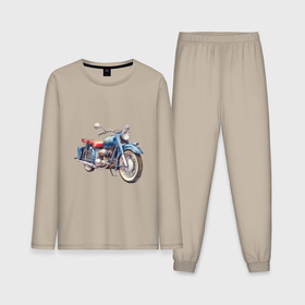Мужская пижама с лонгсливом хлопок с принтом Ретро мотоцикл олдскул ,  |  | 