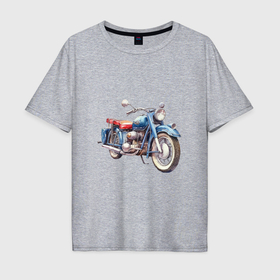 Мужская футболка хлопок Oversize с принтом Ретро мотоцикл олдскул в Екатеринбурге, 100% хлопок | свободный крой, круглый ворот, “спинка” длиннее передней части | Тематика изображения на принте: 