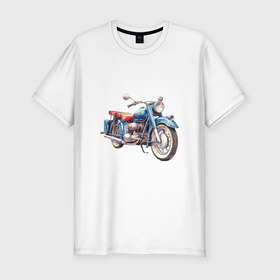 Мужская футболка хлопок Slim с принтом Ретро мотоцикл олдскул в Екатеринбурге, 92% хлопок, 8% лайкра | приталенный силуэт, круглый вырез ворота, длина до линии бедра, короткий рукав | Тематика изображения на принте: 