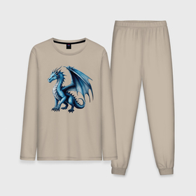 Мужская пижама с лонгсливом хлопок с принтом Темно голубой дракон в Петрозаводске,  |  | 