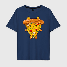 Мужская футболка хлопок Oversize с принтом Кот пицца в Кировске, 100% хлопок | свободный крой, круглый ворот, “спинка” длиннее передней части | 